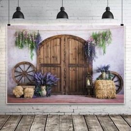 Wooden Barn Door Backdrop 7x5ft Fabric Rustic Birthday Party Decoration Flowers Country Wedding Pictures Background Wood Wheel Hay Bale Photos Western Rural Baby Shower Backdrops