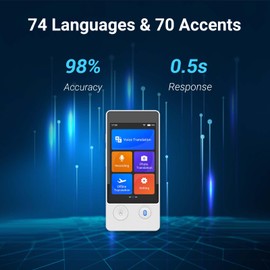 Wooask Offline Translator Device W12 144 Languages 98% Accuracy 0.5s Instant Translation Ideal for Travel, Business, and Global Communication(with Lanyard and Protective Case) (White)