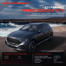 A-Premium Pack of 2 Front Windshield Wiper Blades with Wear Indicator & Towel - Compatible with Hyundai Azera 2006-2011, Equus 2012-2016 - 24" and 20", Hook Connector, Left and Right