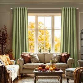 RAIN CITY Sage Green Curtains 144 Inches Long 2 Panels Set Back Tab Rod Pocket Light Filtering Semi Sheer Linen Textured Spring Summer Airy Draeps for Living Room Bedroom Boho Decor 50x144 12 FT