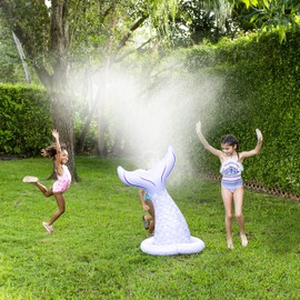 PoolCandy Mermaid Print Inflatable Toys Collection of Pool Floats, Beach Balls, Dipping Pools, Pool Rafts & More. (Mermaid Print Giant Tail Sprinkler)