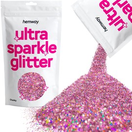 Hemway Ultra Sparkle Glitter - Pink Holographic | Chunky Metallic Flakes for Resin & Epoxy Crafts | Supplies for Tumblers, Festival, Hair, Face, Body, Eye & Nail Art Decoration | 100 g
