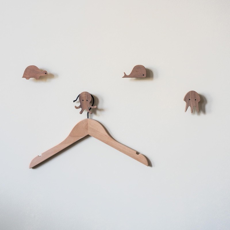 PLT Sea Animals Wall Hook Made of Untreated Walnut Wood