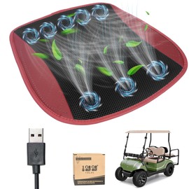10L0L Universal Cooling Golf Cart Seat Cover Ventilated Seat Cushion with Fan Summer Breathable 3 Wind Adjustable Cooled Seat Pad Black Red