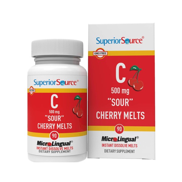 Superior Source Vitamin C 500 mg Sublingual Tablets - Buffered VIT C Sour Cherry Melts - Immune System Booster, Energy Vitamins - 90 Count