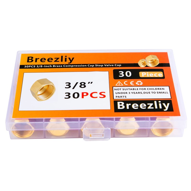 Breezliy 30PCS 3/8-Inch Brass Compression Cap Stop Valve Cap,Brass Compression