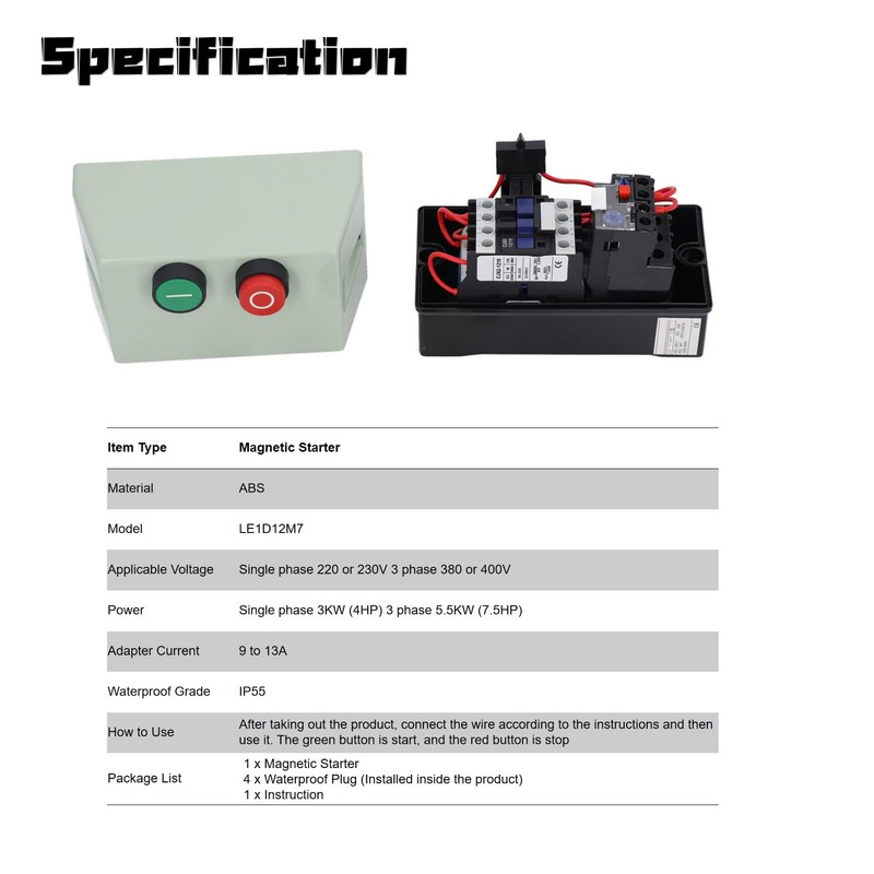 Magnetic Motor Starter, LE1D12M7 Three Phase Power Control Starter for