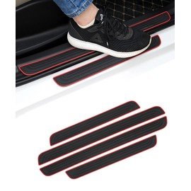 Flaconi 4PCS Car Door Sill Protectors, Anti-Scratch Rubber Edge Guards, Waterproof Threshold Strips (Red/Black)