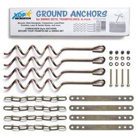Metal Ground Anchor Kit - 4pcs Auger-Style 12 3/4" ea. All Hardware Included. Easy Assembly, Strong and Durable. for Backyard Swing Sets, Trampolines, Yard Furniture, by XDP Recreation a USA Company