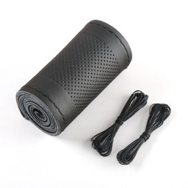 NGHEY Pack-1 Leather Steering Wheel Cover, Universal Non-Slip Stitch On Wrap, DIY Car Wheel Cover Protector with Needle and Thread for Most Cars SUVs and Trucks (Black #4)