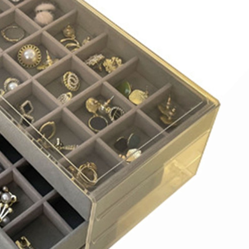 3 Tiers Jewelry Organizer Box Transparent Acrylic Velvet Lined Multi
