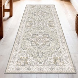 Washable Runner Rug 2x6 | Non Slip Rug Runners for Hallways, Entryways, Kitchens, Bathrooms, Bedrooms | Ultra-Soft Flannel Carpet Runners with Rubber Backing (Ivory, 2x6)