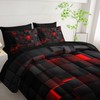 Nttopship Geometric Red Black Queen Comforter Set,Light Honeycomb Bedding Set