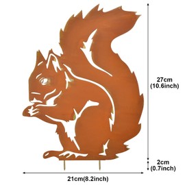 Metall Rost Gartendeko als Eichhörnchen Figur, Rost Deko für Garten, Gartendeko Eichhörnchen aus Eisen Höhe 28 CM x Breite 21 CM, Edelrost Eichhörnchen, Rost Deko für Garten Balkon & Terrasse