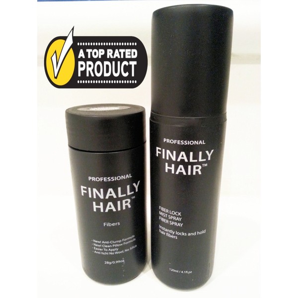 Hair Loss Concealer by Finally Hair - Auburn 28g Bottle of Fibers and Finally Hair 120ml 4.1 oz. Bottle of Fiber Lock Hair Spray - (Auburn)