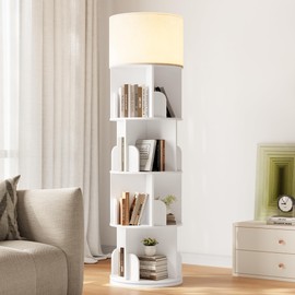 INNOD Rotating Bookcase with Light,4 Tier Round Bookshelf Tower, 360 Spinning Book Shelf Storage Round,for Bedrooms, Living Rooms, Home Offices, and Compact Areas, White