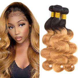Ombre 1B27 Body Wave Bundles Black To Honey Blonde Human Hair Bundles Grade 8A Brazilian Remy Hair Weaves Extensions For Women 20 22 24 Inch