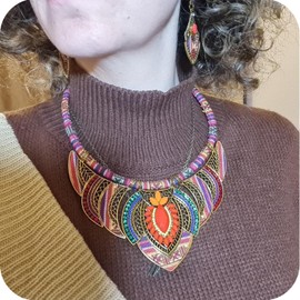 Zhlichouy Gold African Jewelry Sets for Women,Boho Tribal Retro Statement Choker Necklace and Dainty Dangle Earring Set,Multicolor Ethnic Style Chunky Bib Collar Costume Jewelry Accessories for Women