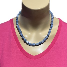 ELEDORO Genuine Blue Opal Necklace for Women Made of 925 Silver Gold-Plated Lobster Claw Clasp 48 cm Plus 5 cm Long, Genuine blue opal from Africa (colour treated), blue opal