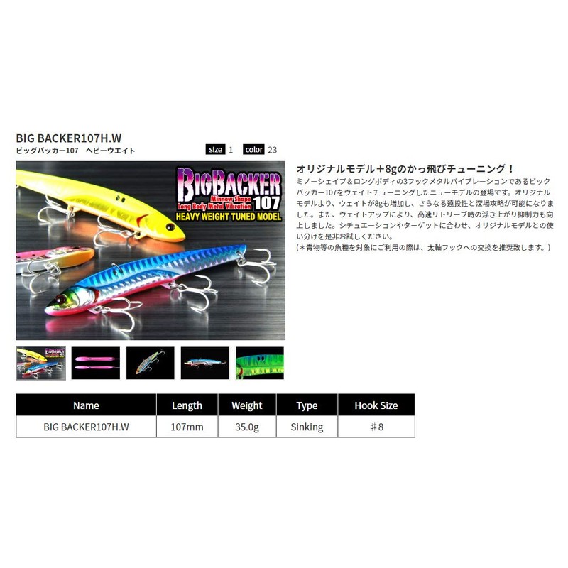 JACKALL Big Backer Lure 107HW 1.2 oz (35 g) Bullping