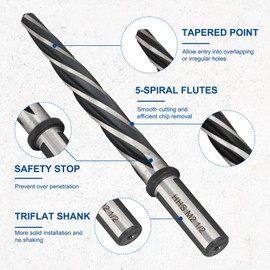 Rocaris 1/2" M2 HSS Taper Chucking Reamer Drill Bit, Taper Reamer Drill Bit for Steel, Alloy, Aluminum, Wood, Plastic