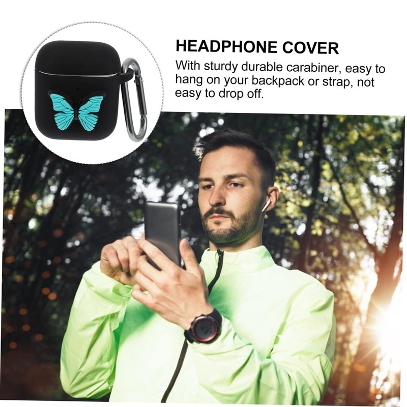TEHAUX 2pcs Cartoon Butterfly Wireless Earphone Cases with Carabiner Protective