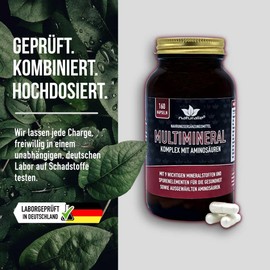 naturalie® Multimineral Complex with 9 Minerals / Trace Elements, Laboratory Tested and Bioavailable Compounds, 160 Capsules in Glass, BPA Free, Zinc, Selenium, Magnesium, Copper, Iodine, etc.