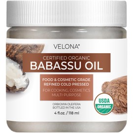 velona Babassu Oil USDA Certified Organic - 4 Fl Oz | 100% Pure and Natural Carrier Oil | Refined, Cold Pressed | Face, Hair, Body & Skin Care and Cooking | Use Today - Enjoy Results