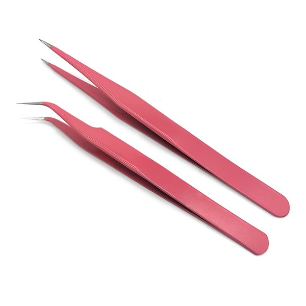 2pcs Stainless Steel Eyelash Extension Tweezers Straight and Curved Tip Eyelash Tweezers for Eyelash Extension Applications