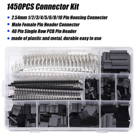 1450PCS Dupont Connector Kit - 2.54mm 1/2/3/4/5/6/8/10 Pin Housing Connector and Male/Female Crimp,40 pin Single Row PCB pin Header use for RC Servo, Arduino, SMT, SATA, EPS, PCIe, Battery Balancer ﻿