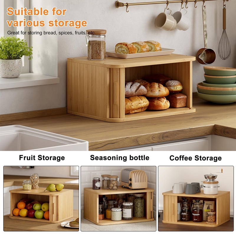 WOWLIVE Bread Box for Kitchen Countertop, Large Roll Top Bread