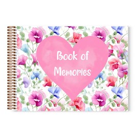 Sweet Pea Flowers Book of Memories | Memory Book | Guestbook for Funerals, Weddings, Birthdays, Baby Shower | Celebrations | A4 Spiral Bound | 80 Pages | Book of Condolence | Scrapbook | Photo Album