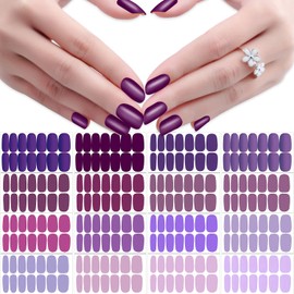 JERCLITY 224 Pieces 16 Sheets Purple Solid Color Nail Polish Strips Nail Wraps with Nail File Self-Adhesive Nail Stickers Full Nail Wraps for Women Girls Nail Art