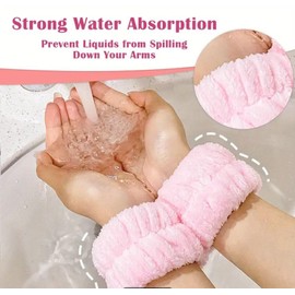Luxury Plush Spa Headband & Wristbands Set for Skincare - Super Soft & Absorbent in Pink & Grey | Perfect for Makeup, Facial & Home Spa Days (Pink)