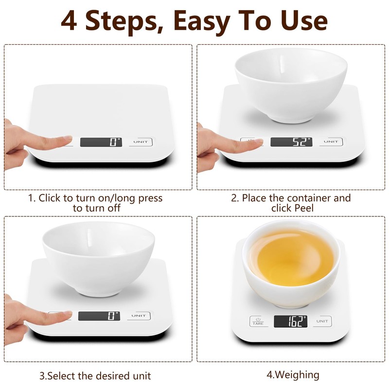 GeeRic Digital Food Scale,Kitchen Scale 22lb/10kg Capacity, 6 Units with