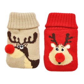 jameitop® Set of 2 Premium Pocket Warmers with Knitted Cover Hand Warmers 2 Different Models Reindeer Red Nose Hot Water Bottle