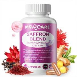 90mg Azafrn Puro Orgnico Saffron Blend 60 Capsulas Saffron Suplemento De Mezcla De Azafrn Para Mujeres Cpsulas De Azafrn, vitamina b6, Magnesio Y...  