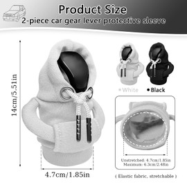 KJG Gear Knob Hoodie, Pack of 2 Hoodie Gear Knob, Hoodie for Gear Knob, Car Gear Lever Cover, Gear Knob Cover for Car Gear Lever Decoration Accessories (White + Black)