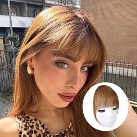 Clip In Bangs-Fake Bangs Hair Clip Copper Clip in Hair Extensions,100% Real Human Hair Wispy Clip on Air Bangs for Fine Hair Fringe with Temples Hairpieces for Daily…