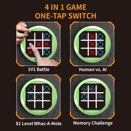 ShenMaster Electronic Tic Tac Toe Game,4 in 1 Handheld Puzzle Game Console. Portable Travel Games for Kids & Adults Ages 3+, Promoting Educational and Memory Growth with Board Games(Green)