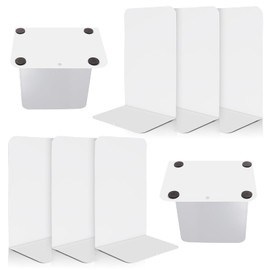 VONDERSO Metal Bookends, 4 Pairs White Metal Book Ends Heavy Duty for Shelves Decor Home Office, Unique White Bookends Supports Anti-Slip for Kids