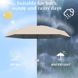 Thryviel Travel Umbrella, Small UV Umbrella, Mini Umbrella, Portable Pocket Umbrella, Ultralight, Portable Parasol, Rain and Wind Protection, Daily Wearable, Suitable for All People, Off-white