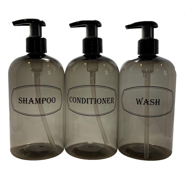 Bottiful Home-16 oz Grey Shampoo, Conditioner, Wash Shower Soap Dispensers-3