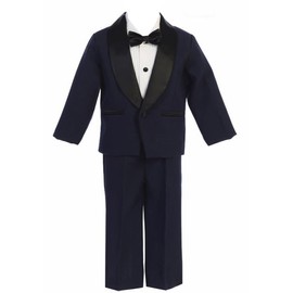 iGirldress - Traje para bebé/niños/niños de Color Marfil Negro Azul Marino con diseño de Lazo, Anillo de Esmoquin, Marino, 5