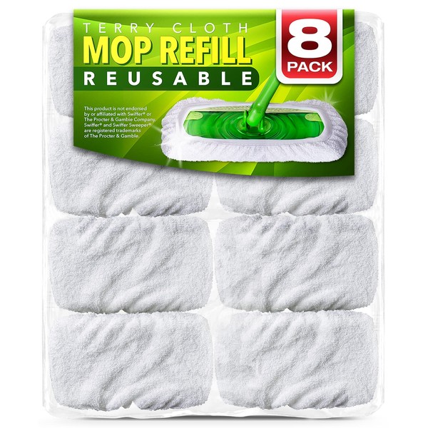 VanDuck Reusable 100% Cotton Mop Pads Compatible with Swiffer Sweeper Mops (8-Pack) Washable Mop Pads for Wet & Dry Use (Mop is Not Included)