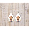Earrings, Teardrop Wood Earrings Light Weight Printed Image Dangle (Highland