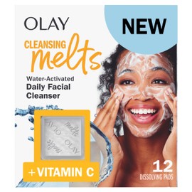 Olay Cleansing Melts + Vitamin C Face Cleanser, 12ct, Water-Activated Face Wash Cleans, Tones, and Refreshes Skin