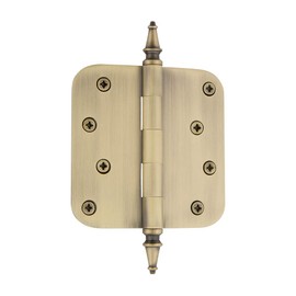 Nostalgic Warehouse 746083 4" Steeple Tip Residential 5/8" Radius Corners Door Hinge, Antique Brass