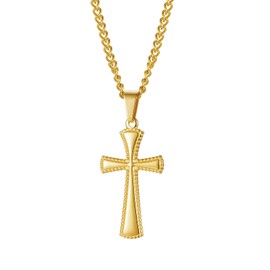 OSTAN Cross Chain Men's Women's Necklace with Cross Silver Gold Colour Necklace Pendant Cross, Stainless Steel