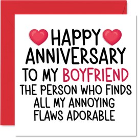 Funny Boyfriend Anniversary Card - Adorable Flaws - Cheeky Happy Anniversary Card for Boyfriend from Girlfriend Partner, 145mm Joke Humour Anniversaries Greeting Cards